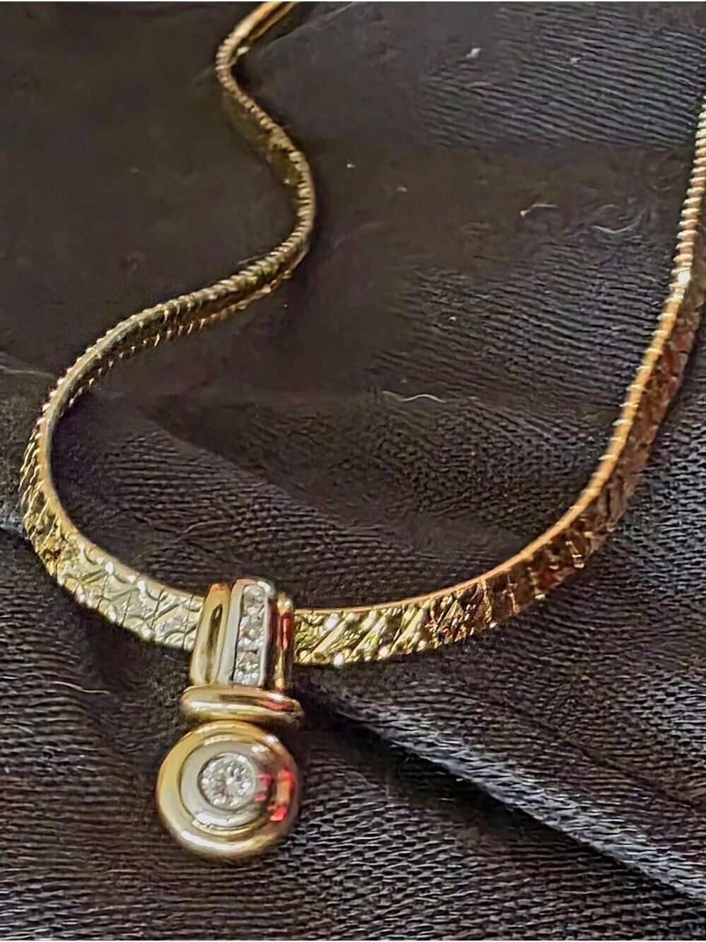 Vintage Kay Jewelers 14kt Gold Diamond Cut Omega & 1 CTW Two-Tone Slide Pendant